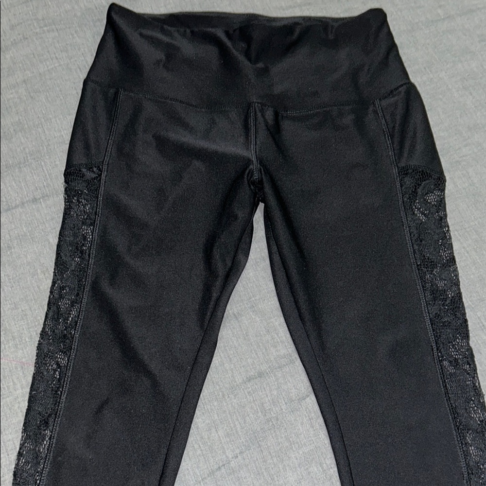 Black Leggings with Lace Detail